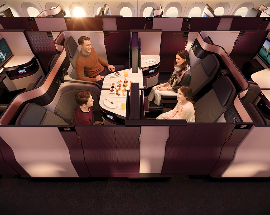 Qatar Qsuite - konfigurácía pre štyroch cestujúcich