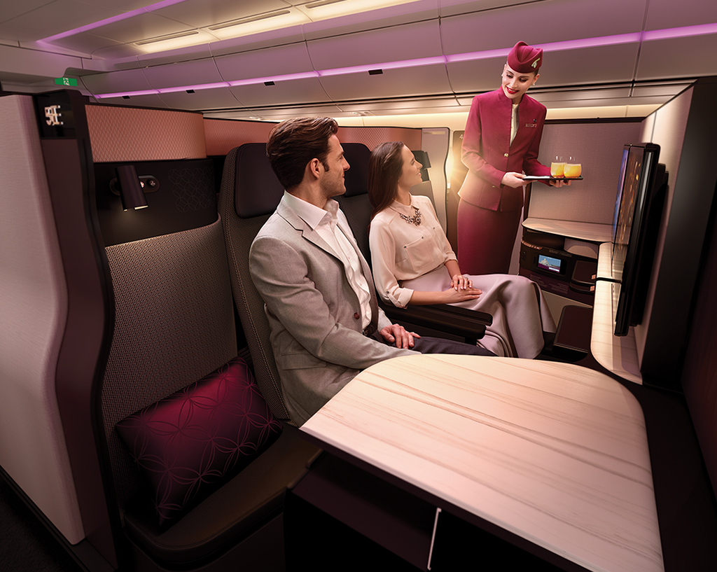 Qatar Qsuite - konfigurácía pre dvoch cestujúcich