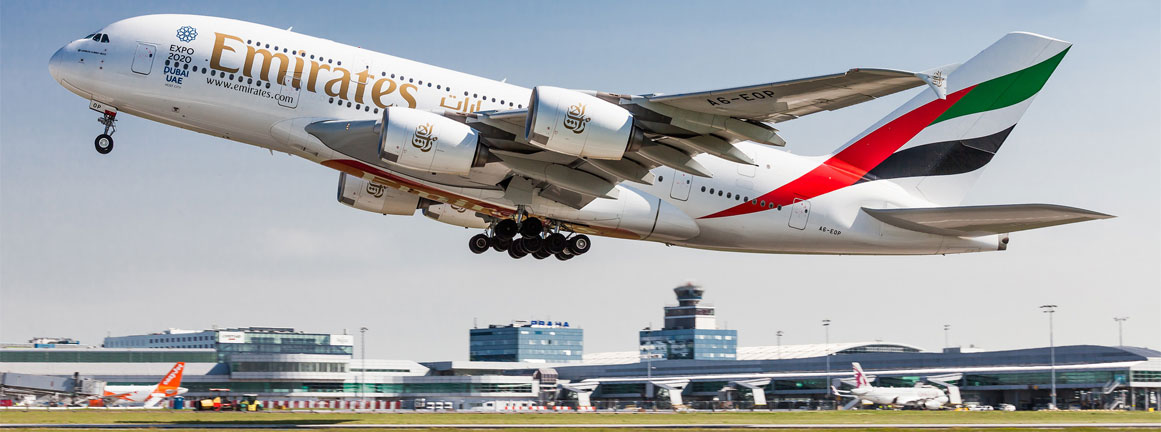 Odlet A380 Emirates z Letiska v Prahe