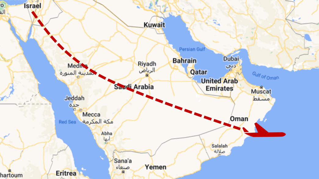 Ilustrácia preletu vzdušným priestorom Saudskej Arábie a Ománu