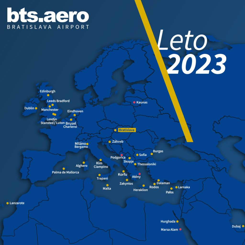 Mapa destinácií - leto 2023 (c)bts.aero