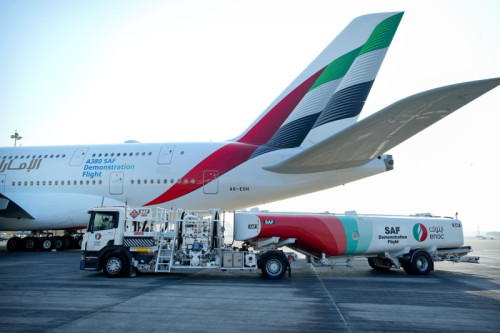 Prvý let Airbusu A380 na SAF palivo (c)emirates.com