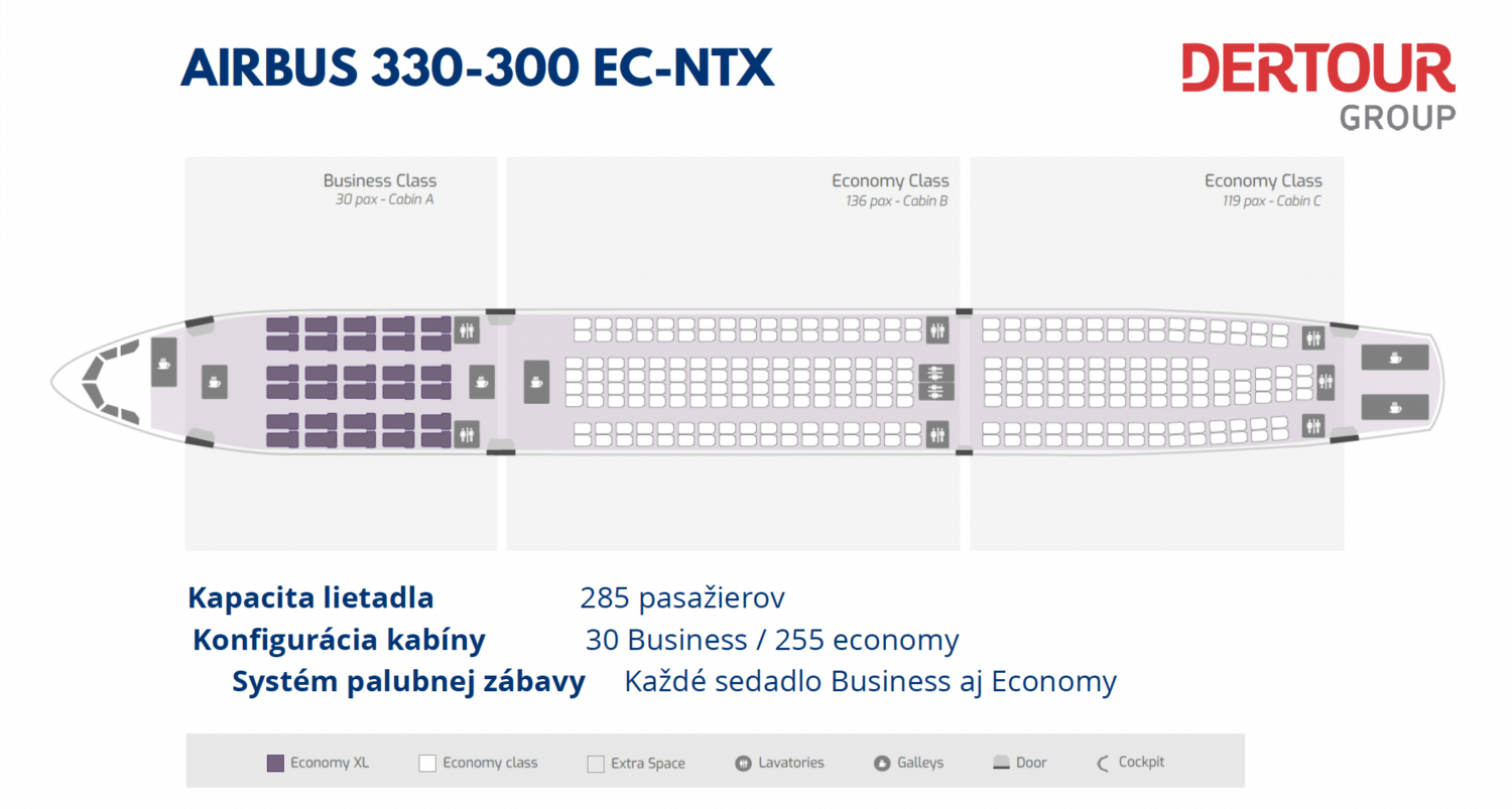 Kabína Airbusu A330 pre zimnú sezónu 2024/2025